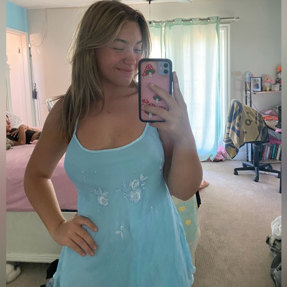 blue slip dress